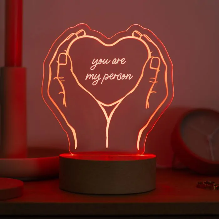 Lampada led personalizzata con foto e incisione cuore San Valentino