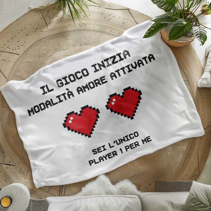 Coperta Personalizzata con Cuori Pixel e Testo